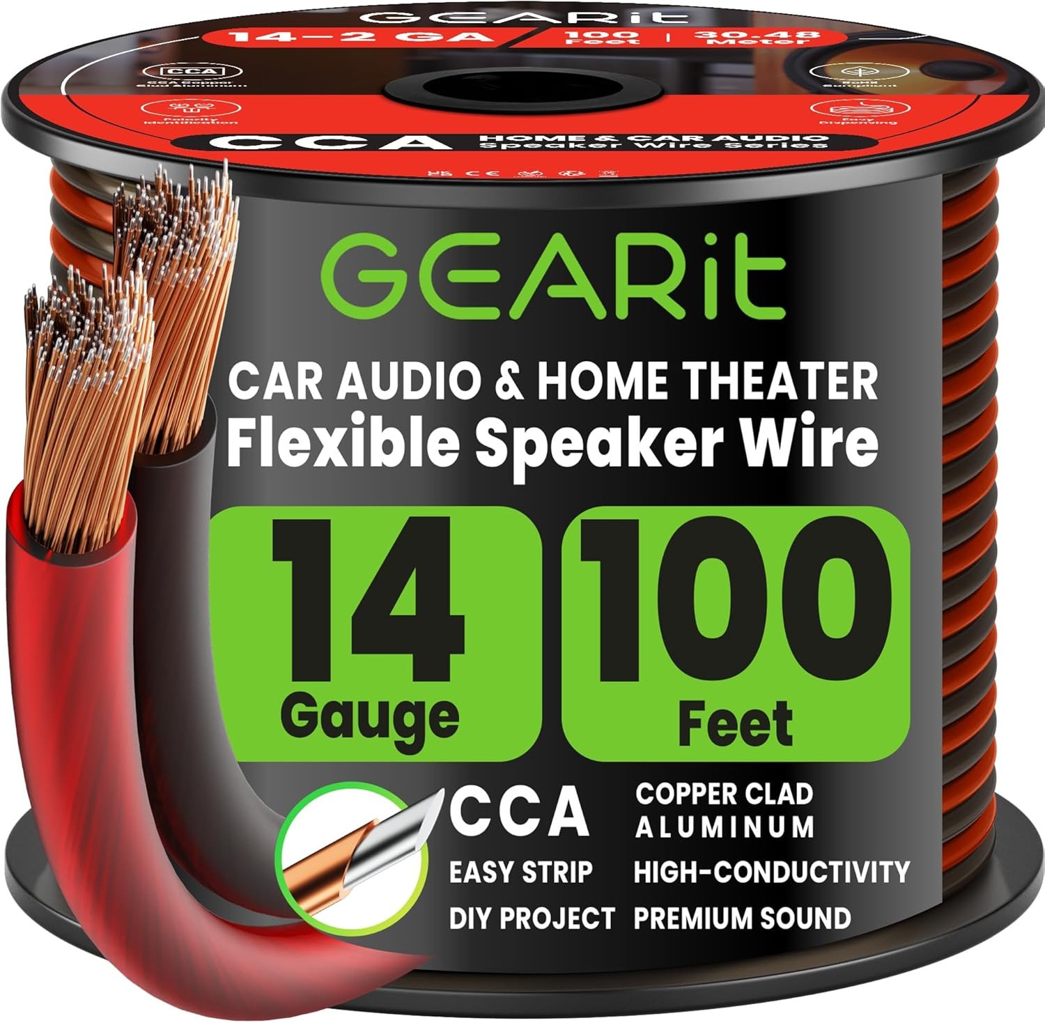 GEARit 14 AWG Speaker Cable 100 ft CCA 2x2.5mm² for Home Cinema Car Audio