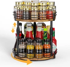Lazy-Susan-Organizer-Spice-Rack, 2-Tier Rotating Spice Organizer for Kitchen-Cab