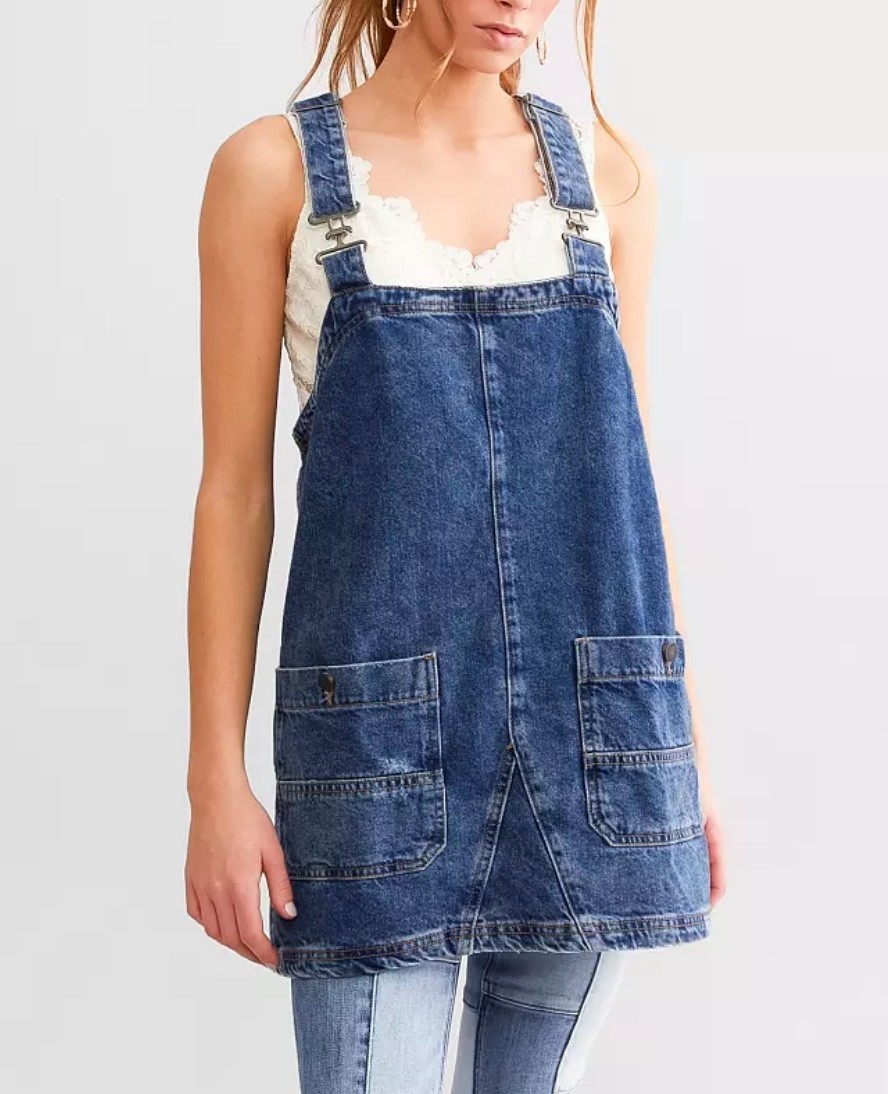 We The Free People Overall Mini Dress XS Blue Denim Smock