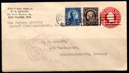 US 1928 ZEPPLEIN ERSTFLUGBRIEF AUF DER LZ 127 VOM HURSTSEE NJ NACH DEUTSCHLAND