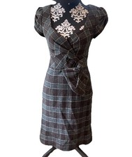 Rare Nanette Lepore Wool Tweed Sheath Grey Blue Dress Pleated Mermaid 4