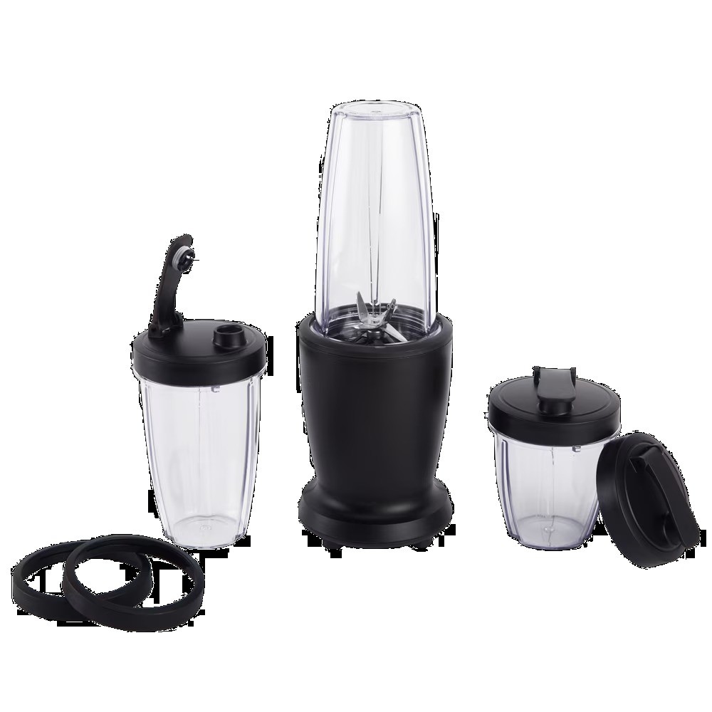 10-Piece Blender Set, Black, 300W, with 3 Jars (10oz, 16oz, 18oz),2Drinking Lids