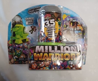 Million Warriors Battle Pack. 35 Figures, Launcher, Playset, Canister with Lid