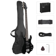 GLARRY Electric Bass Guitar 4 Strings Buring Fire 45.3 x 13 inches, Black