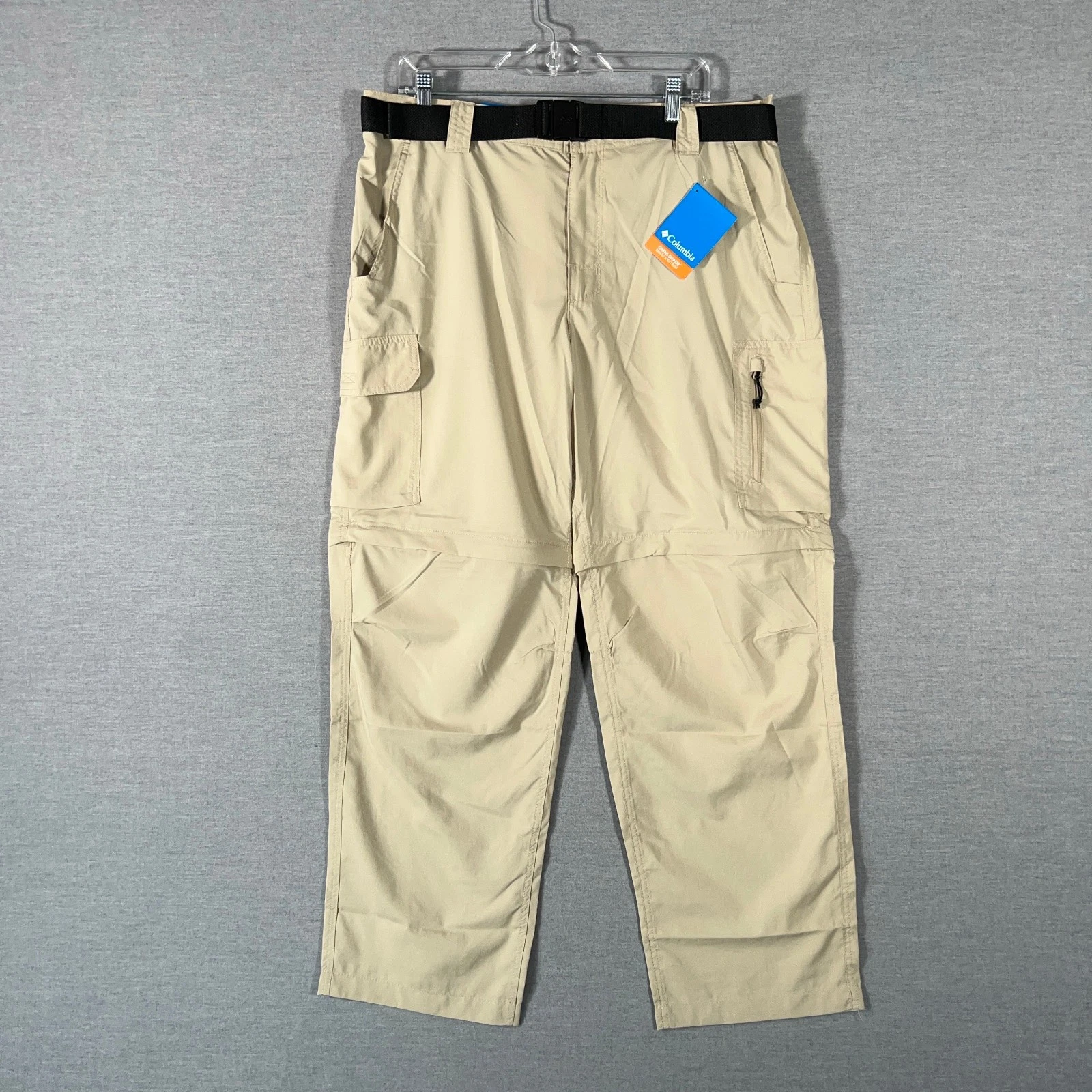 Columbia Pant Mens 38x30 Biege Tan Convertible Cargo Straight Leg Stretch NEW