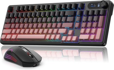 Bluefinger K98 Wired & Wireless (RF & BT) 98-Key Keyboard & Mouse Combo with LCD