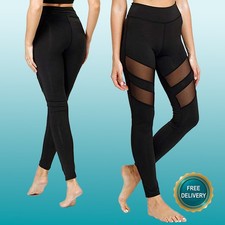 Damen Leggings Sexy Schwarz Mesh Yoga Hose Sporthosen Fitness Leggins Gym Hosen