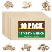 10 Pack Basswood Sheets 1/8x12x24 Inch, Unfinished Wood for Crafts, 3mm Bassw...