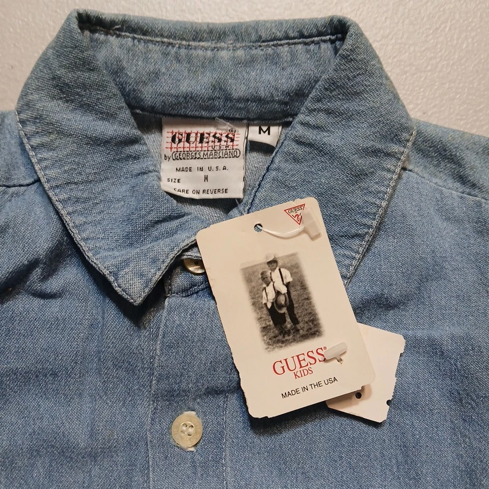 De Colección Años 90 Guess Kids Por Georges Marciano LS Denim Chambray Talla M Hecho en EE. UU. Nuevo Foto 3 de 4