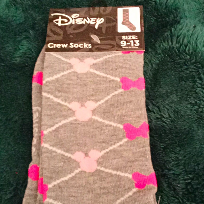Disney Mickey Mouse Men’s Crew Socks Size 9-13 Gray/Pink Argyle Cotton 1 Pair