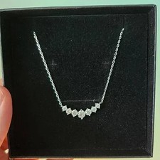 Curved Bar Pendant 2Ct Round Lab Created Diamond Necklace 14K White Gold Plated