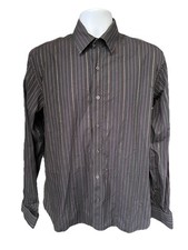 Ted Baker Men s Black Striped Button Up Shirt Size 4 French Cuff