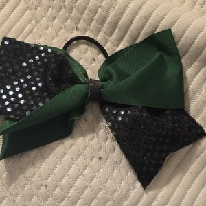 Green & Black Sequin Polka Dot Fabric Bow Hair Tie on Elastic for Women Teens