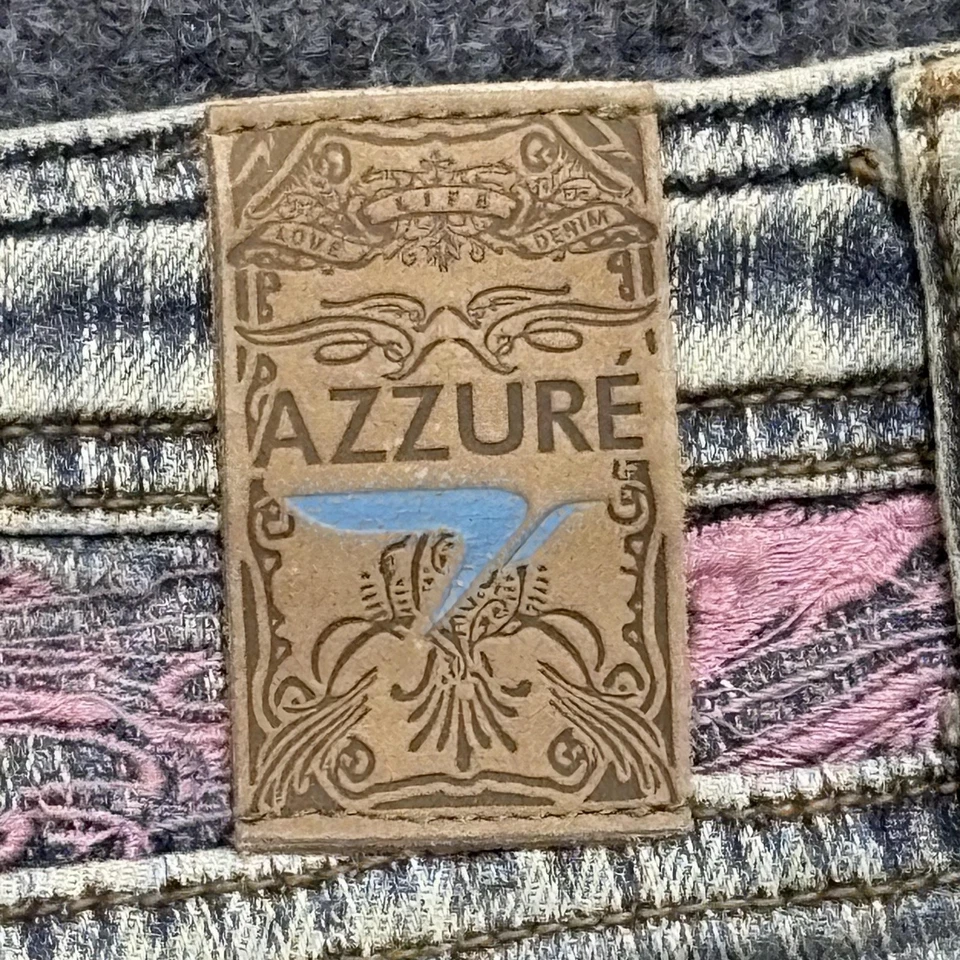 Pantalones de mezclilla Azzure Jeans para mujer 33W 31L acampanados elásticos rosa bordado claro Y2K Foto 3 de 4
