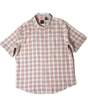 Timberland Mens Large Plaid Linen Cotton Shirt Short Sleeve Button Front Outdoor