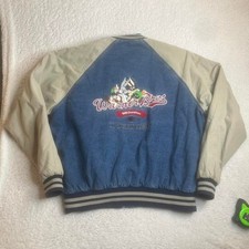 Vintage Warner bros men's denim bomber letterman jacket embroidered 2001 xxl