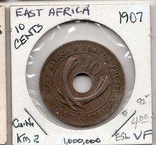 1907 10 Cents EAST AFRICA Copper Nickel Holed World Coin VF