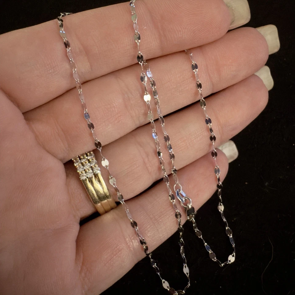 14k Solid White Gold Mirror Valentino 1.8mm 16in Necklace~NEW - Image 4 of 4