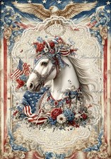 Patriotic 4th Of July Horse Floral Designer MULTI-SIZE Cotton Fabric Quilt Block
