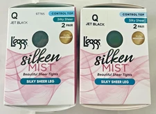 4 Pair Leggs Silken Mist Control Top Tights Silky Sheer Leg 97795 Jet Black SZ Q