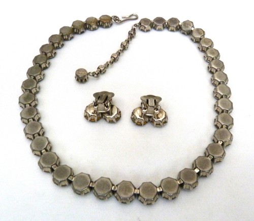 VINTAGE AUSTRIA PINK GREEN WATERMELON GLASS RHINESTONE NECKLACE EARRINGS SET - Picture 6 of 12