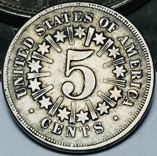 1866 Shield Nickel 5 Cents 5C RAYS Ungraded Civil War Era US Coin CC29196