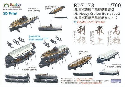 Rainbow RB7178 1/700Detail Up IJN Heavy Cruiser Boats set-2 [3DP+PE+Decal]