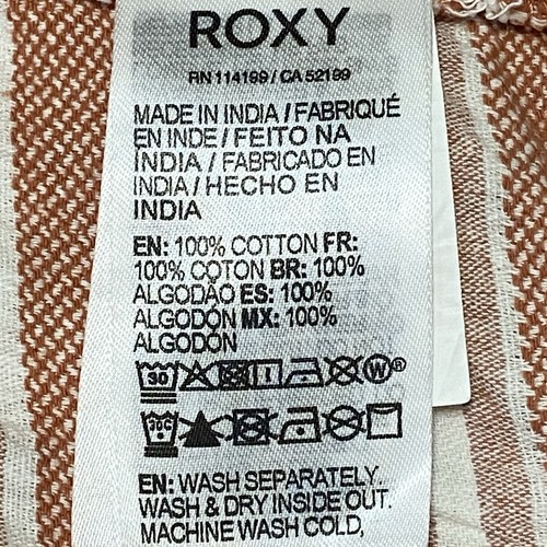 ROXY Lightweight Hoodie Women’s Size Large Peach & White Striped Kangaroo Pocket - Picture 6 of 6