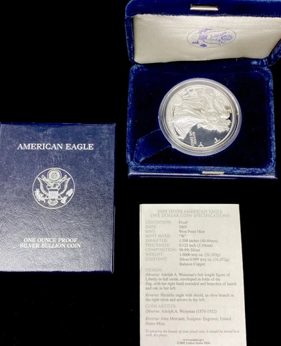 PROOF 2005-W Silver Eagle in MINT Box w/COA FREE SHIP