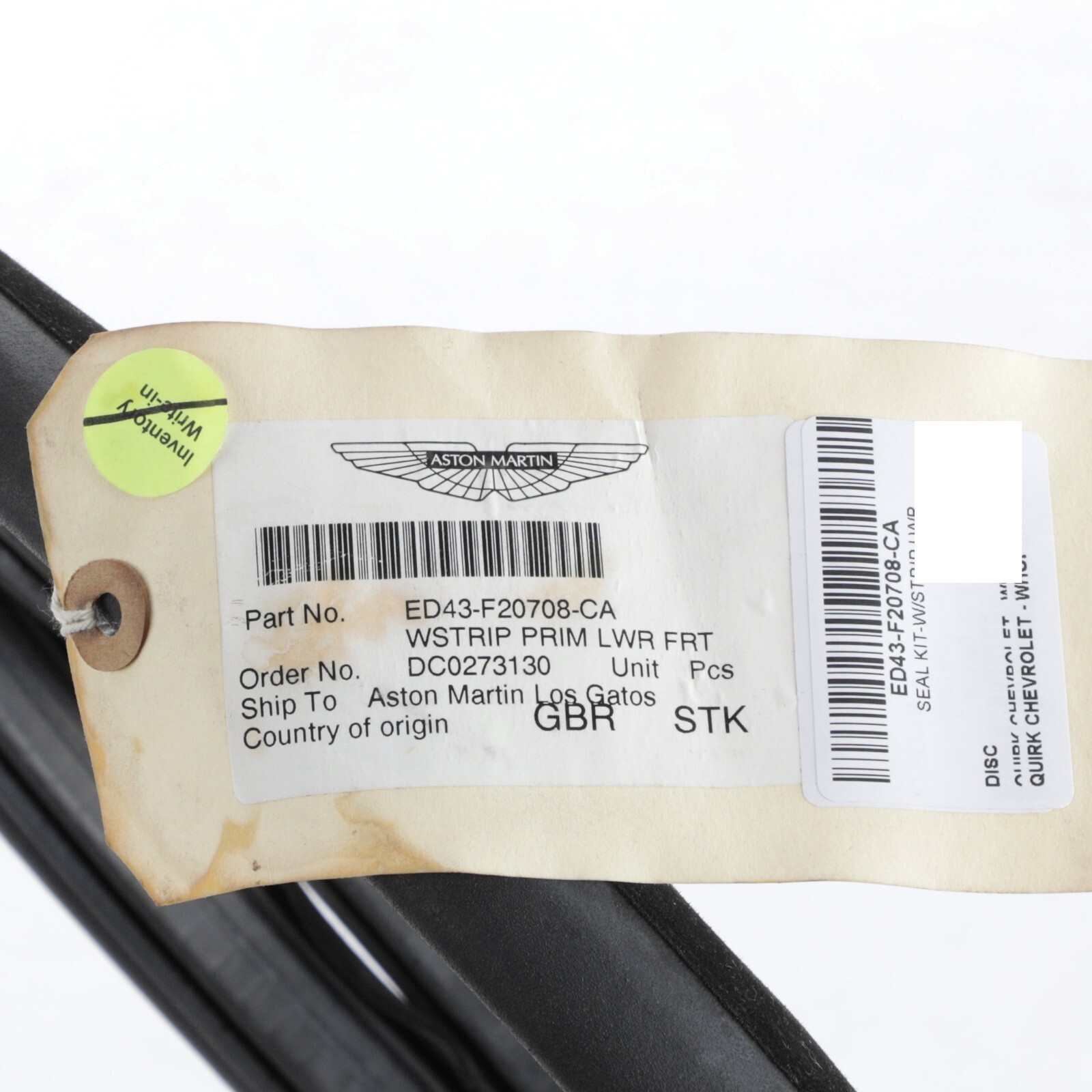 GENUINE ASTON MARTIN FRONT DOOR LOWER WEATHERSTRIP SEAL KIT NEW ED43-F20708-CA