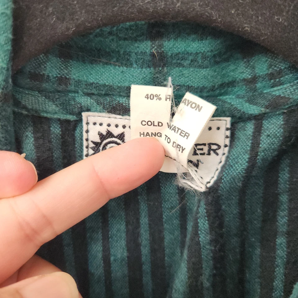 Vintage Winter Sun Plaid Cotton Flannel Midi Dress M/L Green Folk Artisan Style - Image 4 of 4