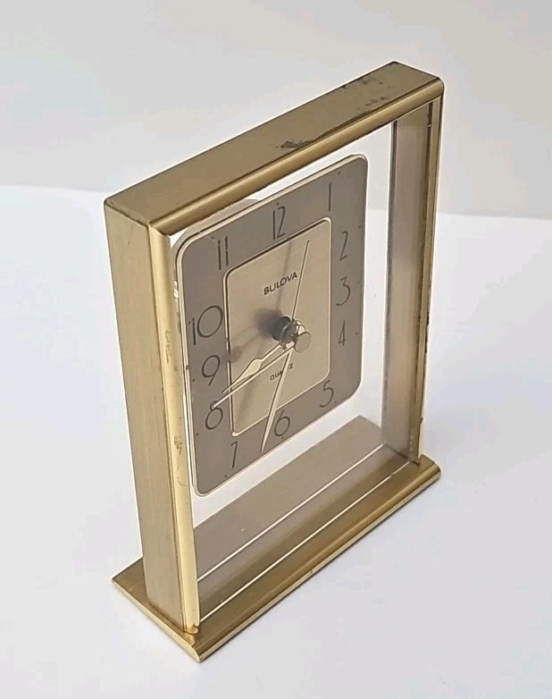 Vintage BULOVA Gold Finish Quartz Alarm Clock B1980 Untested Needs New Battery  - Image 2 of 4