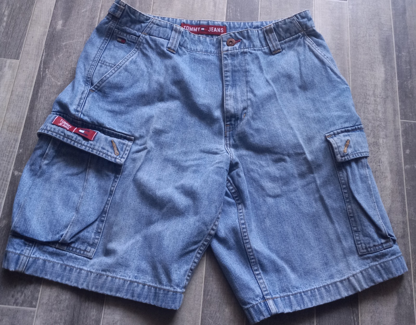 Vtg Tommy Jeans Hilfiger Cargo Shorts Mens Sz34x10 Multi Pocket Flag Logo Jorts