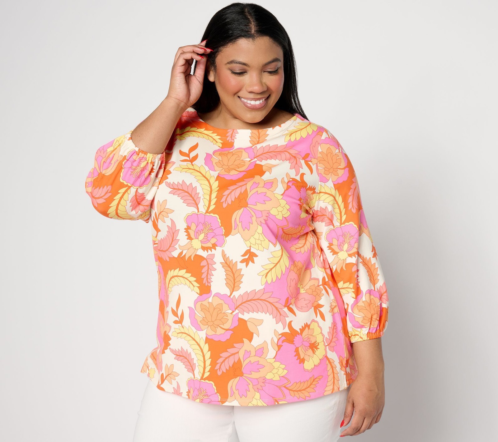 Belle by Kim Gravel Women's Top Sz S Tripleluxe Knit Petal Multi-colored A636321