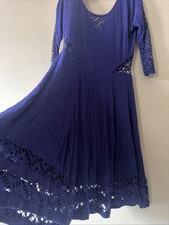 Free People Fit And Flare Bohemian Cottagecore Violet Purple/Blue Dress Medium
