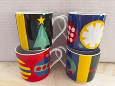 MOMA Museum Of Modern Art "Holiday" Mugs Gene Meyer Set of 4 Swid Powell