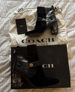 Women Coach Moto Booties with Tea Rose Heel Size 11