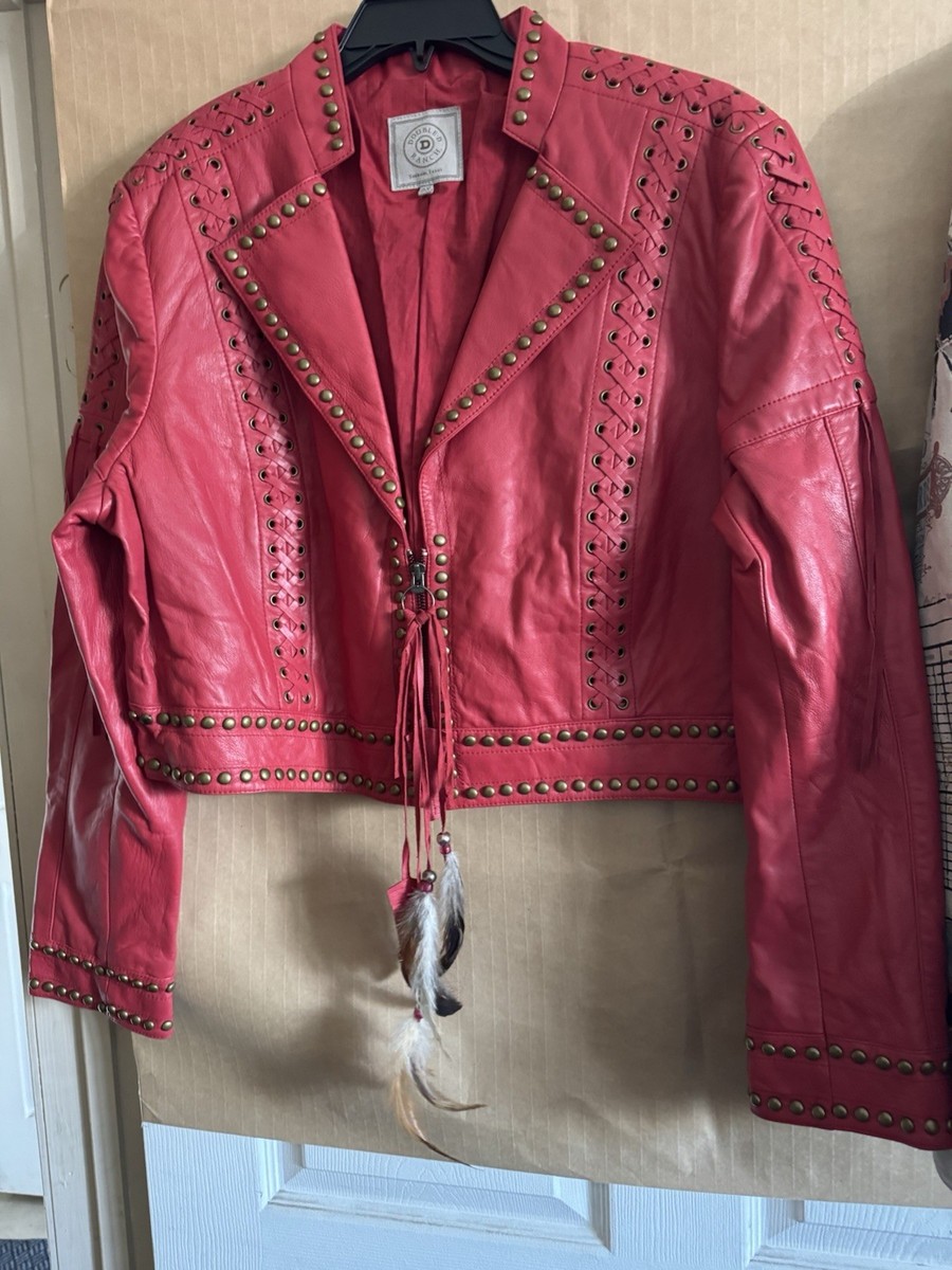 Women's Double D Ranch 2X, Red, Leather , Studded Biker Jacket