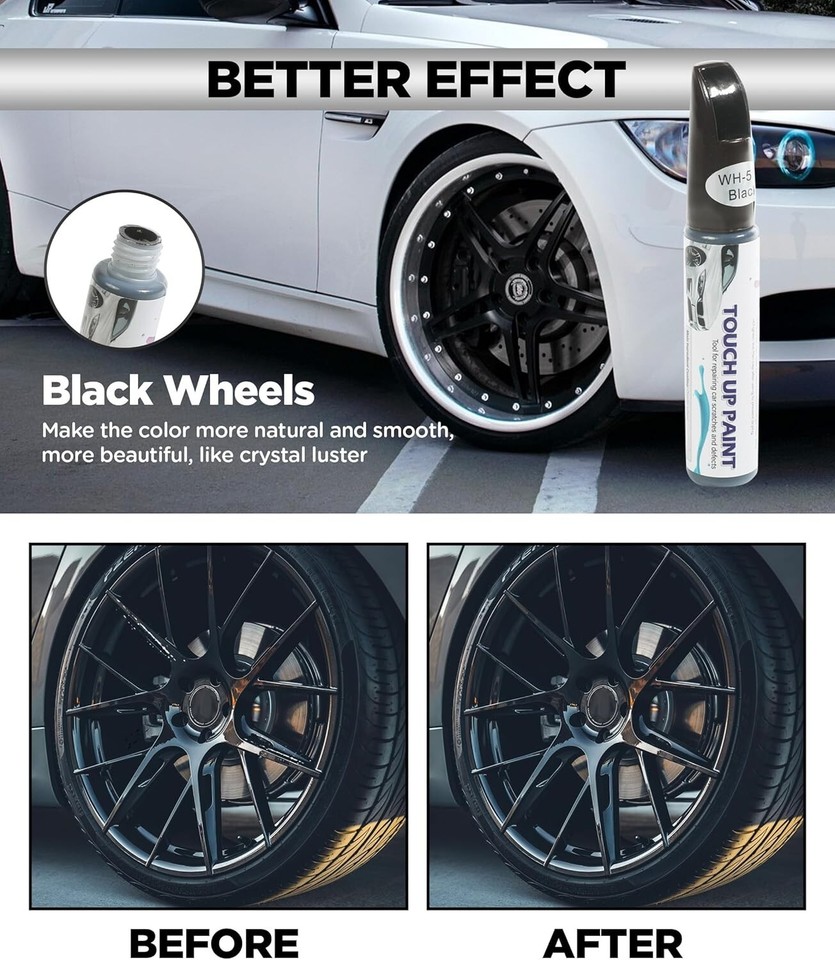 Gloss Black Wheel Rim Touch Up Paint Repair Kit Universal for Car Chips