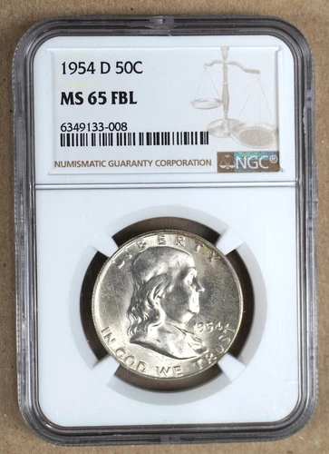 1954-D FRANKLIN HALF DOLLAR NGC MS65 FBL FULL BELL LINES 133008