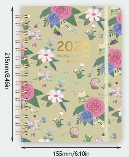 2025 Diary A5 Week to View Floral Hard Cover Wiro Bound Planner Notebook Women - Picture 29 of 36