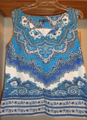 RSVP BY  TALBOTS  BLUE/MULTI PAISLEY PRINT  V-NECK BLOUSE TOP   NEW SZ 10