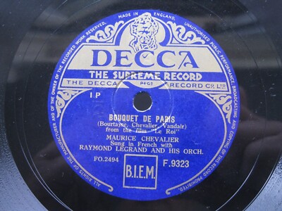 MAURICE CHEVALIER 78 RPM BOUQUET DE PARIS / LA BARBE 1950 UK DECCA F.9323