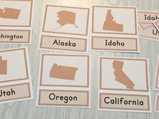 Identifying Fifty States - Three Part Cards - Montessori