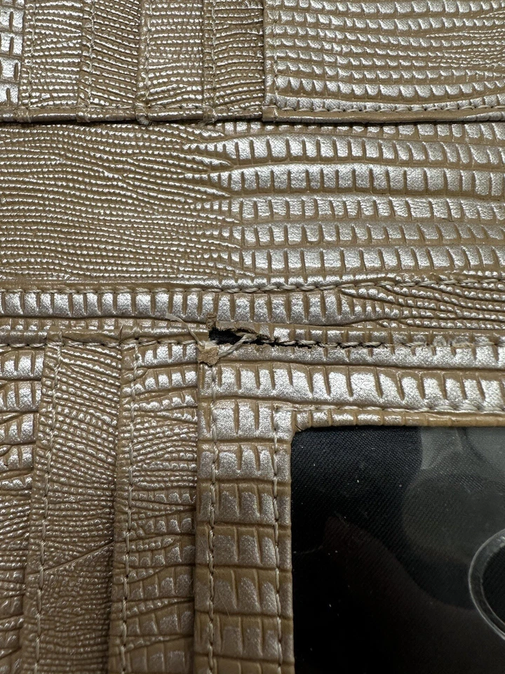 GUESS BEIGE CANVAS/ LEATHER CANCAS MONOGRAMMED Tri-fold WALLET w/ Rhinestones - Image 4 of 4