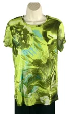 Christopher & Banks Blouse Size M Medium Green Bedazzled Nylon Short Sleeve