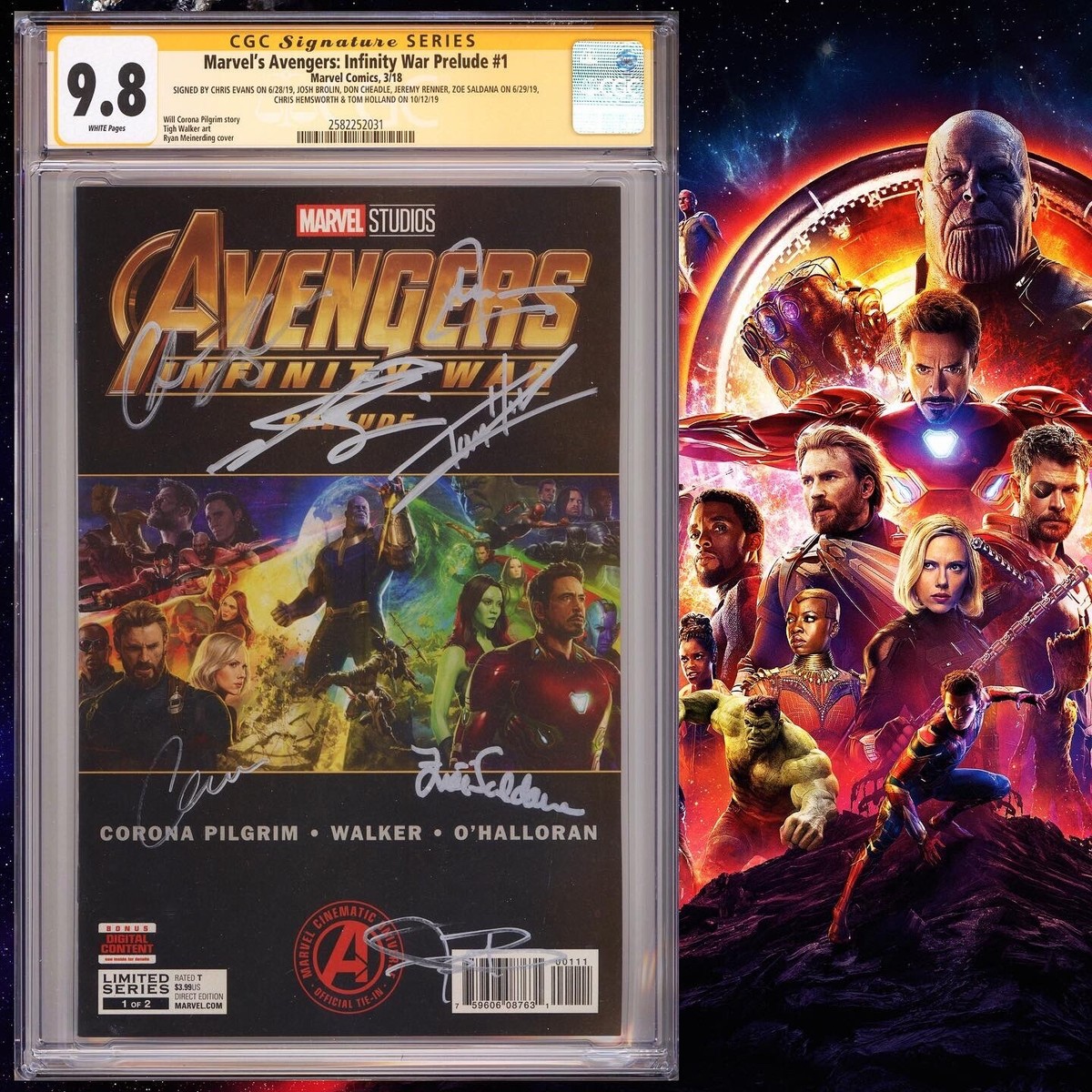 CGC 9.8 SS Avengers Infinity War Prelude #1 signed by Evans 