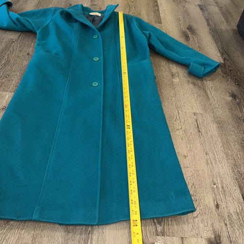 VTG Neiman Marcus 100% Wool Turquoise 3 Button Overcoat Trench Union Made 80s - Picture 16 of 21
