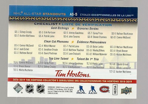 Tim Hortons All Star 2018-19 Carey Price #AS5 MRMT - Imagen 2 de 2