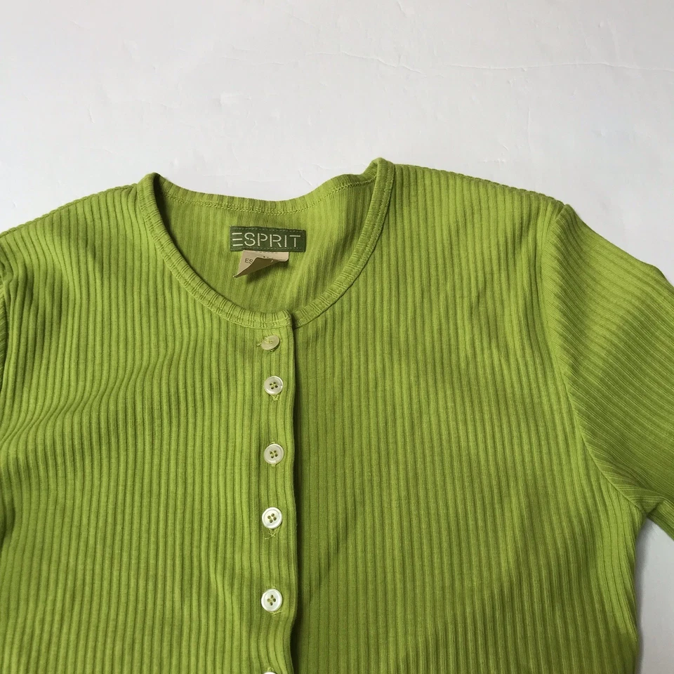 VTG 80s 90s Esprit Top Medium Ribbed Button Green Fairy Grunge Preppy Resort USA - Image 4 of 4